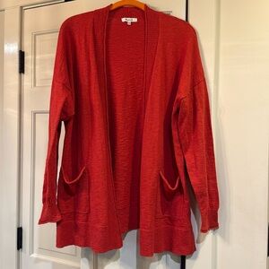 Madewell cardigan size XL in a bright rust color.